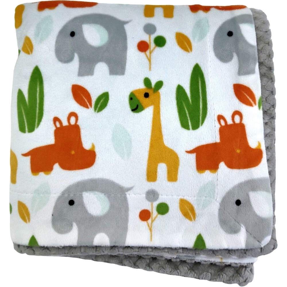 SL Home Fashions Jungle Safari Baby Blanket Gray Giraffe Elephant Rhino 119741